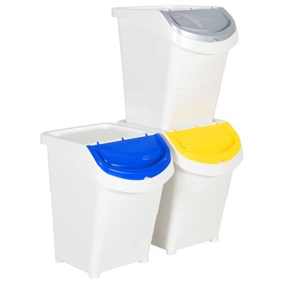 vidaXL Cubos de basura apilables con tapa 3 uds PP blanco 120 L