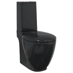 vidaXL Inodoro WC redondo de cer&aacute;mica con cisterna negro
