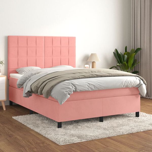 vidaXL Cama box spring con colch&oacute;n terciopelo rosa 140x200 cm
