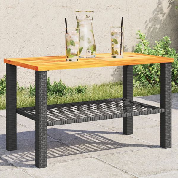 vidaXL Mesa de jardín ratán sintético madera acacia negro 70x38x42 cm