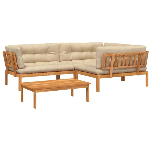 vidaXL Set de sofás de palets de jardín y cojines 4 pzas madera acacia