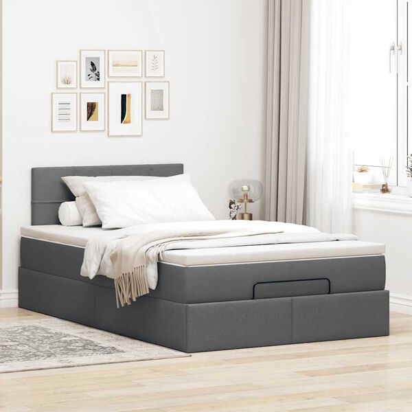 vidaXL Cama otomana con colch&oacute;n y LED tela gris oscuro 120x190 cm