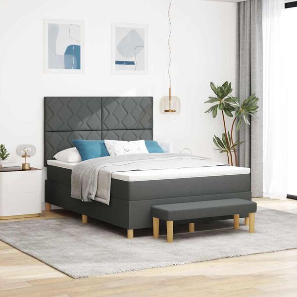 vidaXL Cama tipo Box Spring con colch&oacute;n Gris oscuro 140 x 200 cm tela