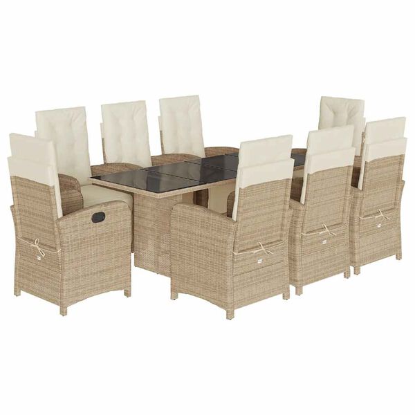vidaXL Set comedor de jard&iacute;n 9 pzas con cojines rat&aacute;n sint&eacute;tico beige