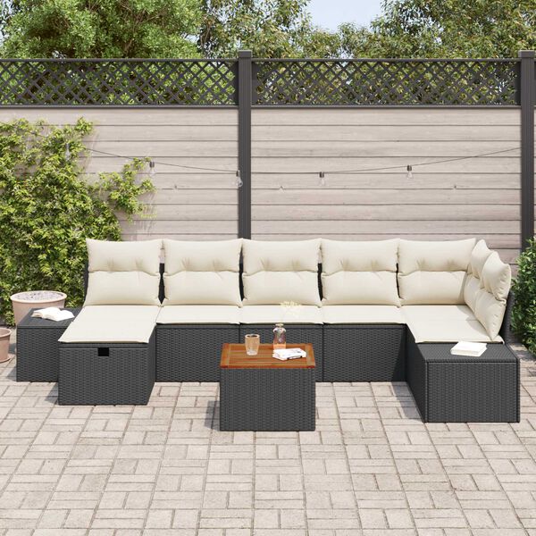 vidaXL Conjunto de sof&aacute; de jard&iacute;n con coj&iacute;n 8 pcs Negro Polirat&aacute;n
