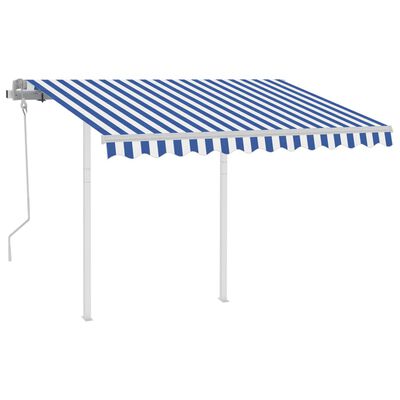 vidaXL Toldo manual retráctil con postes azul y blanco 3,5x2,5 m