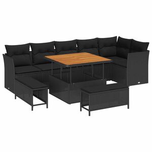 vidaXL Conjunto de sof&aacute;s de jard&iacute;n 9 pcs Negro rat&aacute;n sint&eacute;tico