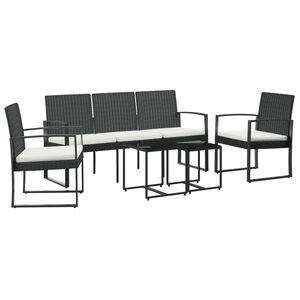 vidaXL Set comedor de jard&iacute;n 5 pzas con cojines PP aspecto rat&aacute;n negro