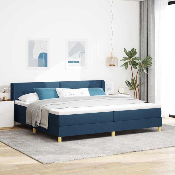 vidaXL Cama con Somier con colch&oacute;n con cabecera Azul 200 x 200 cm tela