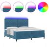 vidaXL Cama Box Spring LED con colchón Azul Oscuro 200 x 200 cm tela