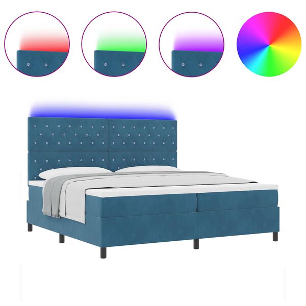 vidaXL Cama Box Spring LED con colchón Azul Oscuro 200 x 200 cm tela