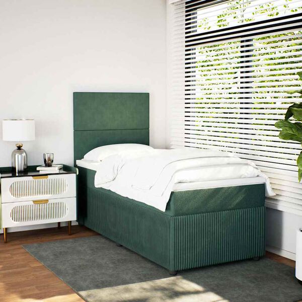 vidaXL Cama box spring con colch&oacute;n terciopelo verde oscuro 80x200 cm