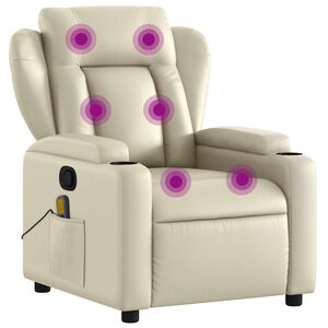 vidaXL Sillón reclinable de masaje cuero sintético crema