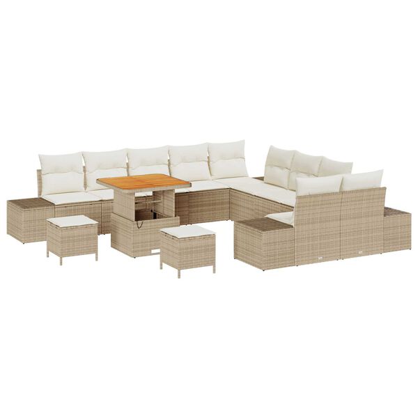 vidaXL Conjunto de sof&aacute;s de jard&iacute;n 13 pcs Beige rat&aacute;n sint&eacute;tico