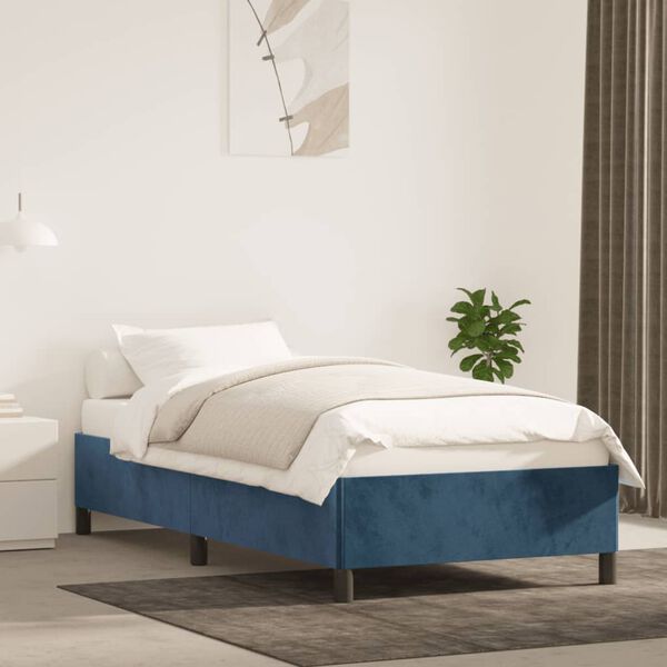 vidaXL Estructura de cama sin colch&oacute;n terciopelo azul oscuro 90x190 cm