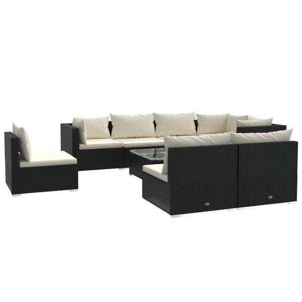 vidaXL Set de muebles de jard&iacute;n 9 pzas y cojines rat&aacute;n sint&eacute;tico negro