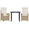 vidaXL Set comedor de jard&iacute;n 3 pzas con cojines rat&aacute;n sint&eacute;tico beige