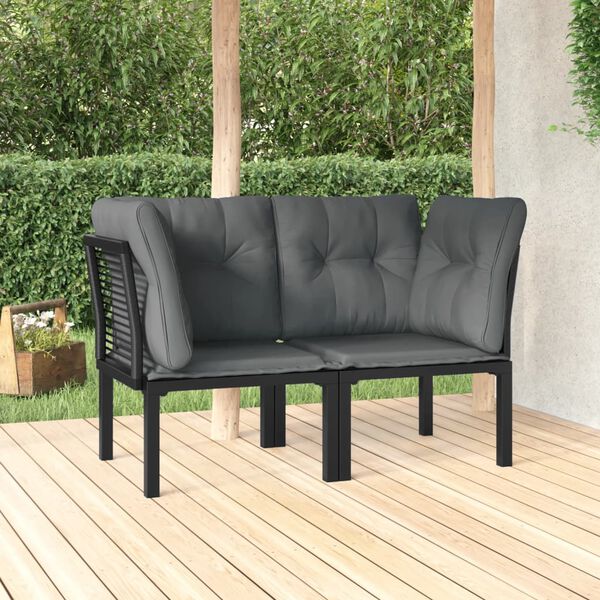 vidaXL Sillones esquina jardín con cojines 2 uds ratán PE negro y gris