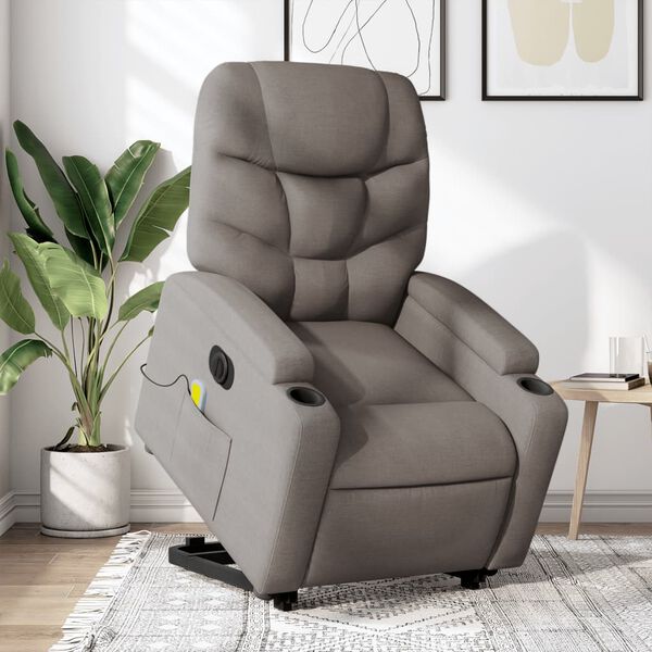 vidaXL Sill&oacute;n de masaje el&eacute;ctrico reclinable elevable tela taup&eacute;