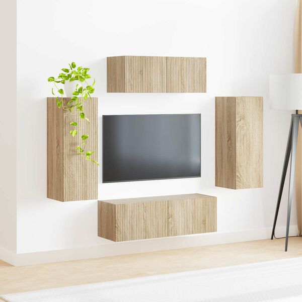 vidaXL Conjunto de mueble de TV 4 pcs Roble Sonoma