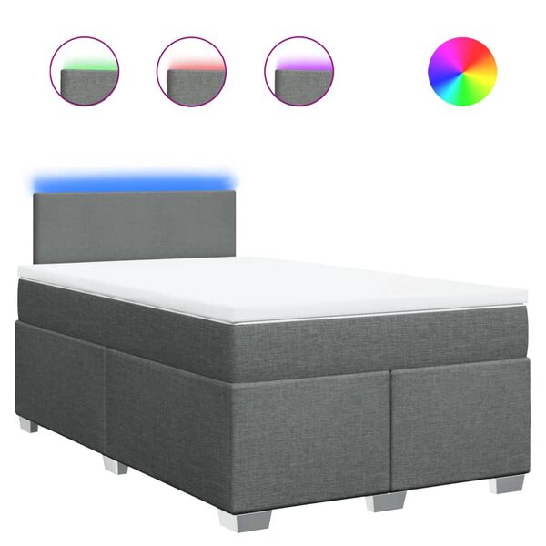 vidaXL Cama box spring con colch&oacute;n tela gris oscuro 120x190 cm
