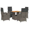 vidaXL Set comedor de jard&iacute;n 5 piezas con cojines rat&aacute;n sint&eacute;tico gris