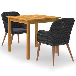 vidaXL Juego de comedor para jard&iacute;n 3 piezas negro