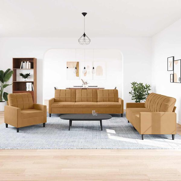 vidaXL Juego de sof&aacute;s con cojines 3 piezas terciopelo marr&oacute;n