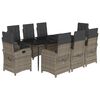vidaXL Set comedor jard&iacute;n 9 pzas y cojines rat&aacute;n sint&eacute;tico gris