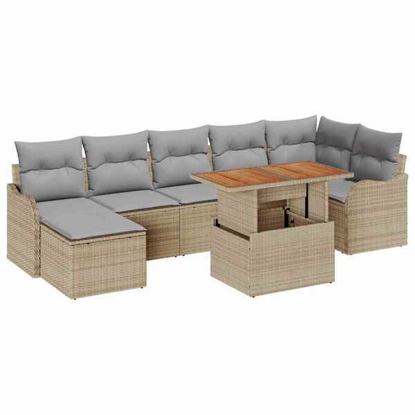 vidaXL Conjunto de sof&aacute; de jard&iacute;n 8 pcs Beige Polirat&aacute;n