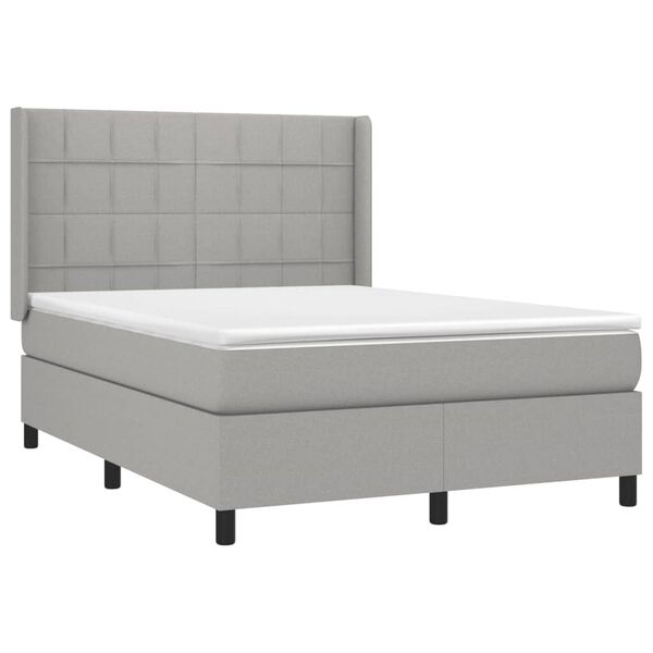 vidaXL Cama box spring colch&oacute;n y luces LED tela gris claro 140x190 cm