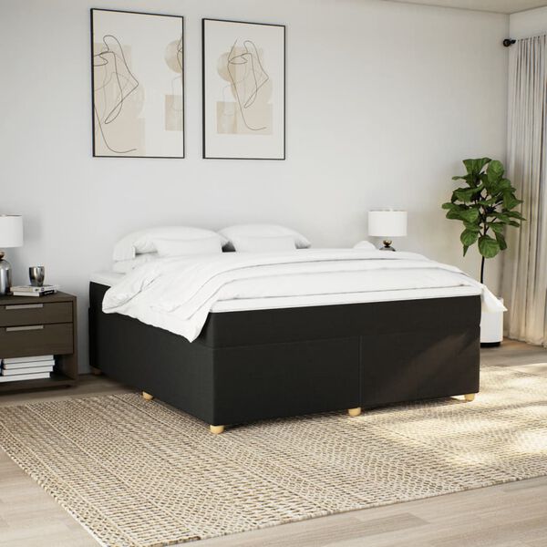 vidaXL Cama box spring con colch&oacute;n tela negro 180x200 cm