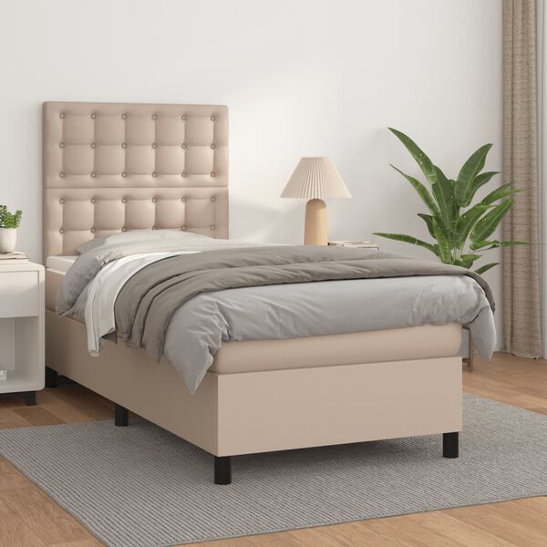 vidaXL Cama box spring con colch&oacute;n cuero sint&eacute;tico capuchino 100x200cm