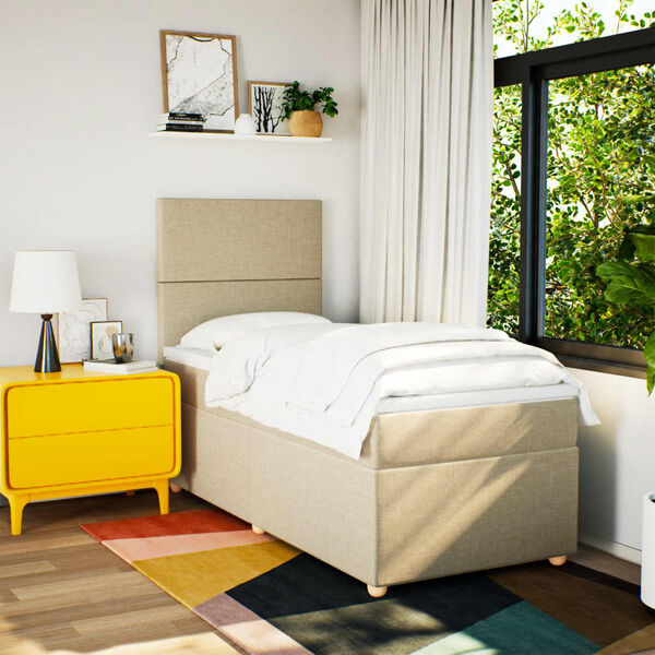 vidaXL Cama box spring con colch&oacute;n tela color crema 100x200 cm