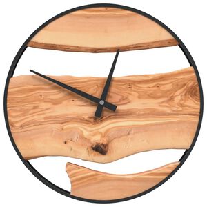 vidaXL Reloj de pared hierro y madera de olivo marr&oacute;n &Oslash;35 cm