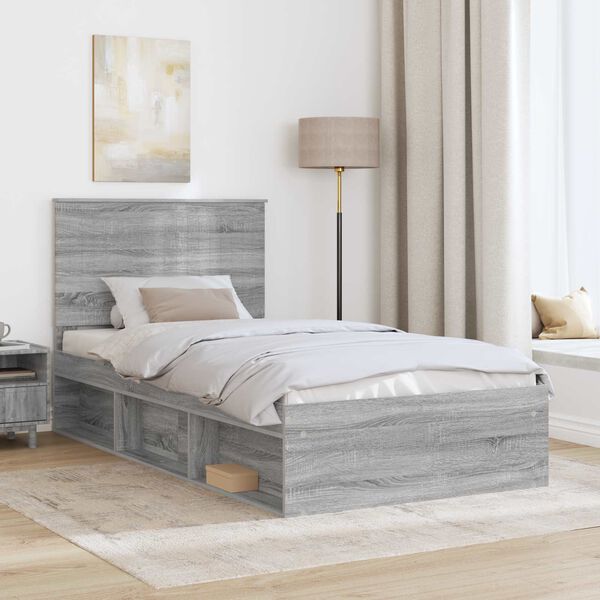 vidaXL Estructura de cama con cabecera Gris Sonoma 100 x 200 cm