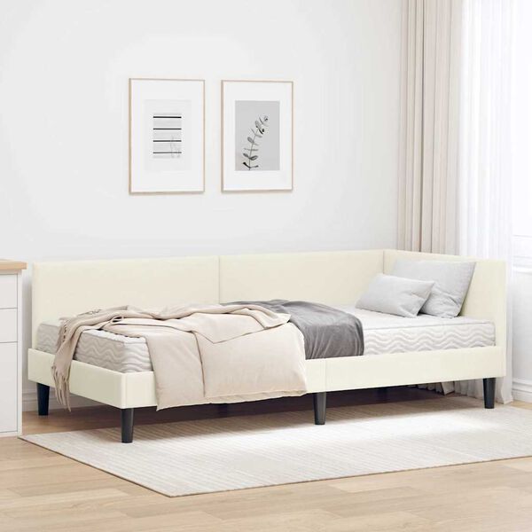 vidaXL Estructura de Cama Esquina con Colch&oacute;n 2 pcs Crema Terciopelo