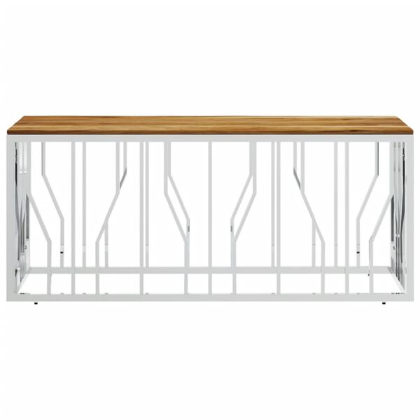vidaXL Mesa de centro acero inoxidable y madera maciza acacia plateada