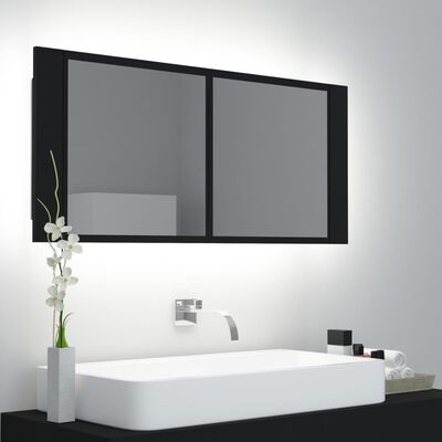 vidaXL Armario espejo de baño con luz LED acrílico negro 100x12x45 cm