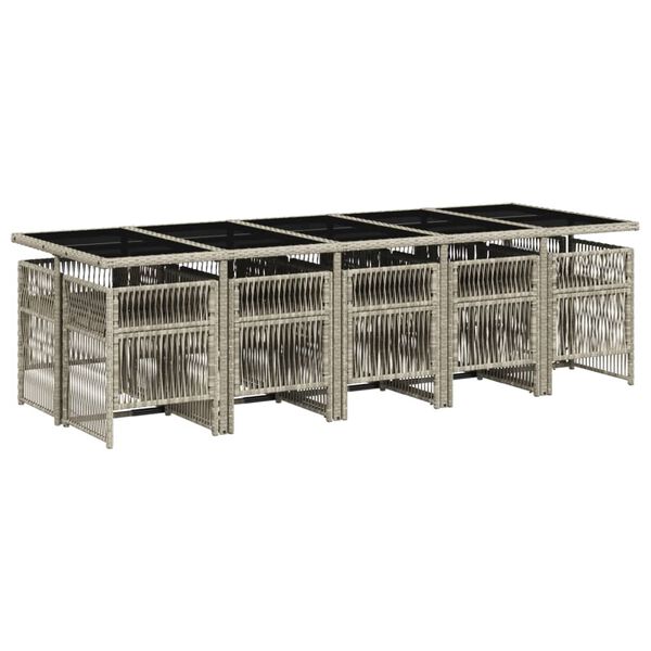 vidaXL Set de comedor de jard&iacute;n 11 pzas y cojines rat&aacute;n sint&eacute;tico gris