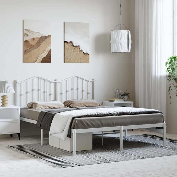 vidaXL Estructura cama sin colchón con cabecero metal blanco 135x190cm