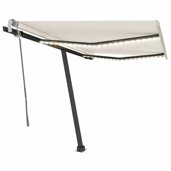 vidaXL Toldo retr&aacute;ctil manual con LED color crema 350x250 cm