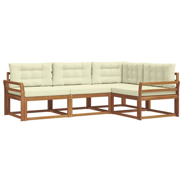 vidaXL Conjunto de sof&aacute;s de exterior con coj&iacute;n 4 pcs Natural y Crema