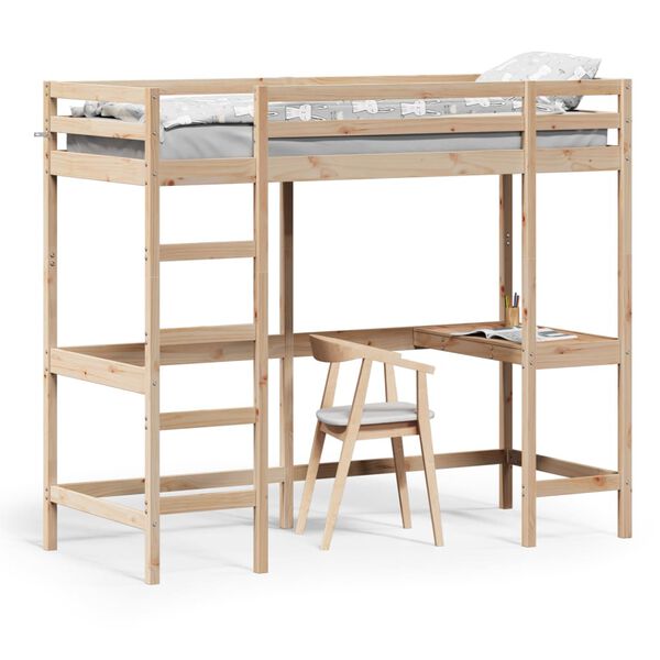 vidaXL Cama alta con escritorio madera maciza de pino 75x190 cm