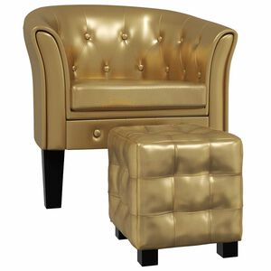 vidaXL Sill&oacute;n con taburete cuero sint&eacute;tico dorado