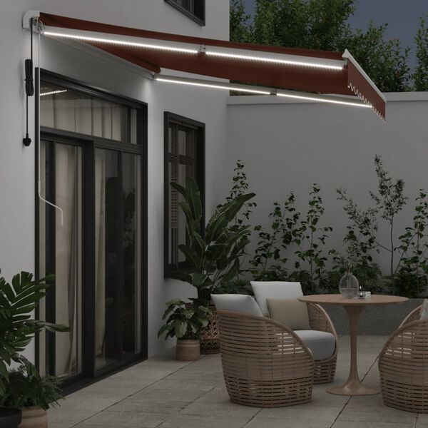 vidaXL Toldo retr&aacute;ctil autom&aacute;tico con luces LED marr&oacute;n 350x250 cm