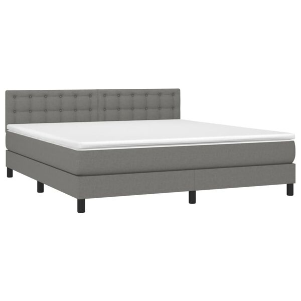 vidaXL Cama box spring colch&oacute;n y luces LED tela gris oscuro 160x200 cm