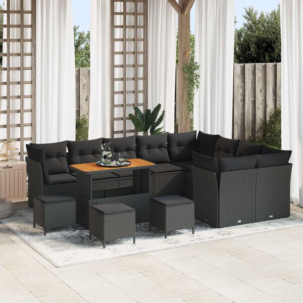 vidaXL Conjunto de sof&aacute;s de jard&iacute;n 13 pcs Negro rat&aacute;n sint&eacute;tico