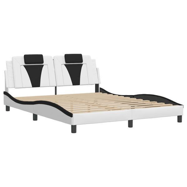 vidaXL Estructura de cama Viana sin colch&oacute;n cuero sint&eacute;tico blanco negro 160x200cm