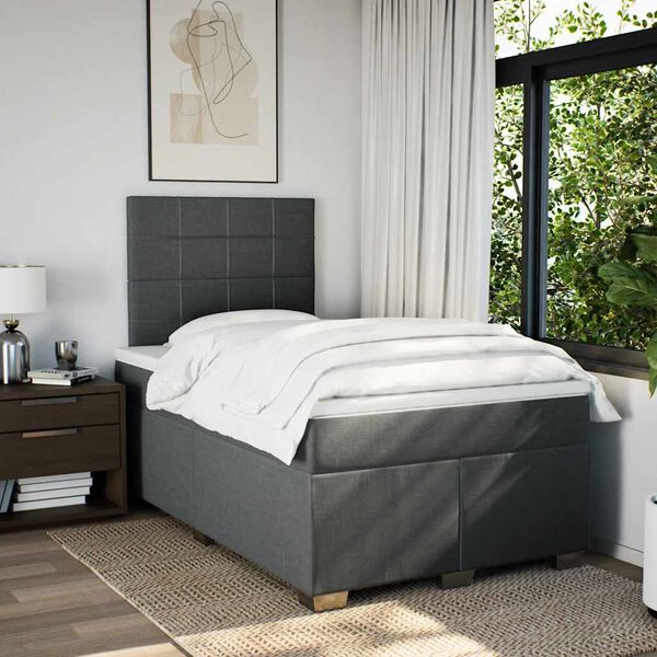 vidaXL Cama box spring con colch&oacute;n tela gris oscuro 120x200 cm
